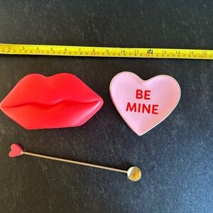 Heart dish and lip container , cocktail spoon from Anthropologie